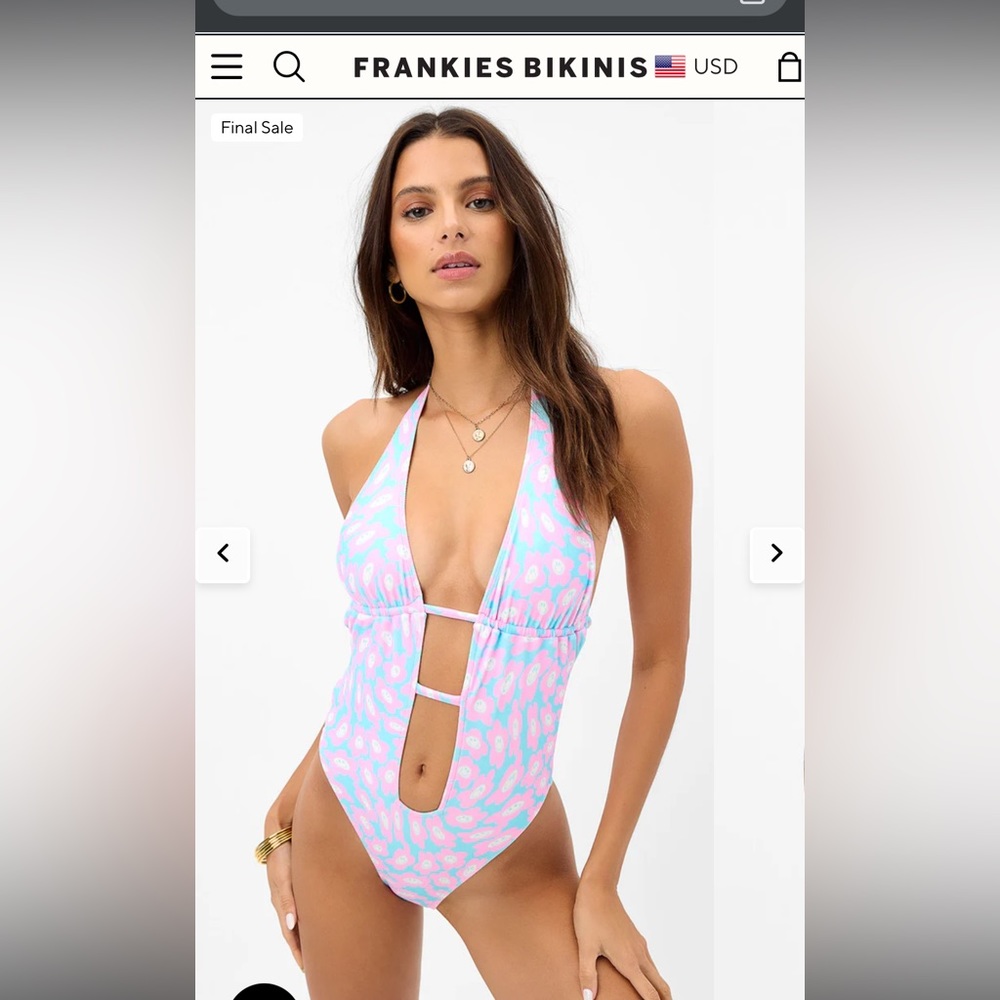 Frankie’s Bikinis  Size Med NWT ✨Paris Terry Halter One-Piece 🌸Daisy Dream